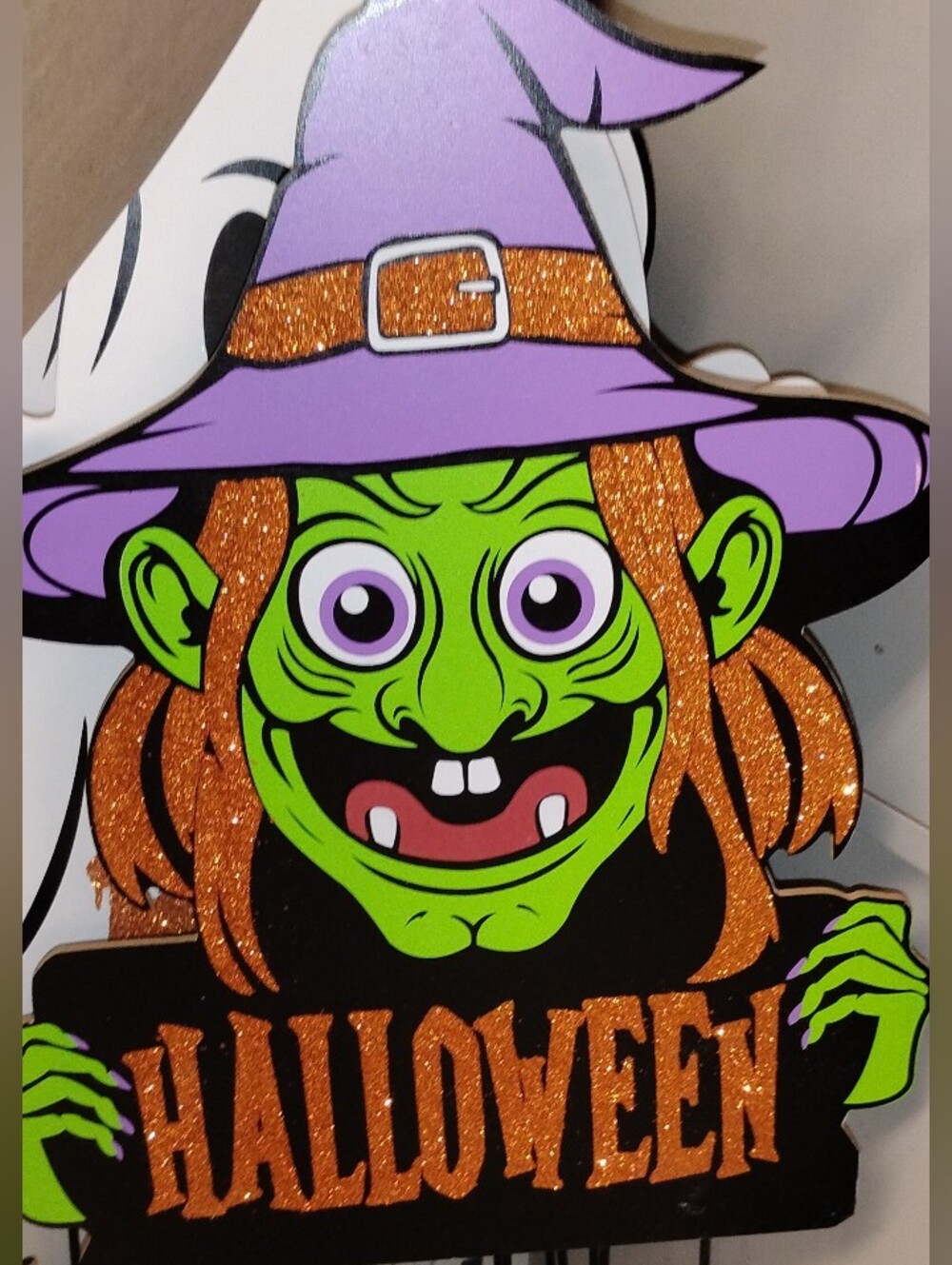Halloween Witch Hanging Wall Art/Decor - Orange, Purple & Green Glitter